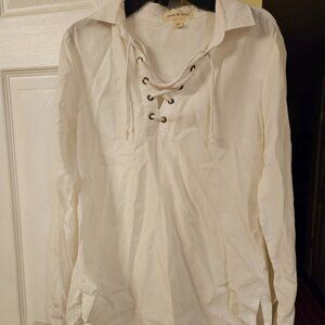 Cloth & Stone for Anthropologie white lace-up tunic top